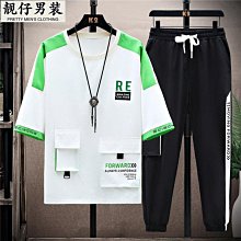 2023夏季運動套裝男 休閒寬鬆體恤短褲兩件套 短袖短褲跑服步 籃球服 居家休閒服 印花圓領短T 男生衣著 歷史價格詳細信息