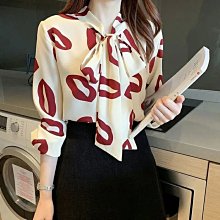 上衣女 襯衫女 2022秋季新款韓版寬鬆印花V領雪紡上衣 洋氣飄帶白襯衫-竹泓良品 歷史價格詳細信息