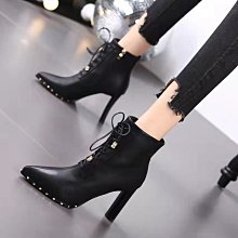 靴子 尖頭粗跟馬丁靴高跟鞋短靴特大號40 41 42 43 44 特大碼女靴 歷史價格詳細信息