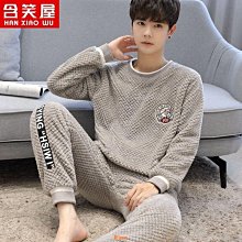 男士睡衣秋冬珊瑚絨簡約圓領長袖大尺碼200斤加絨加厚可外穿家居服 歷史價格詳細信息