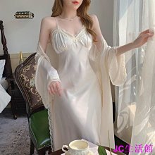 法式睡袍女春秋款家居服套裝夏天冰絲薄款花邊吊帶睡裙睡袍 歷史價格詳細信息