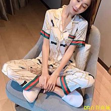 夏季冰絲綢薄款睡衣女夏天長袖寬松版休閑套裝開衫翻領網紅居家服 歷史價格詳細信息