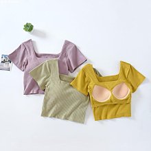 女式 2 合 1 短袖背心帶胸墊休閒方領露臍上衣帶內置文胸【滿299出貨~】 價格比較,價格查詢,歷史價格詳細信息